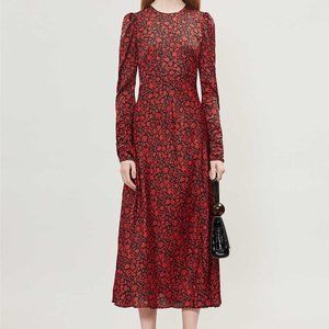 Maje "Ravie" Floral-print Satin Midi Dress - size 38 (S)